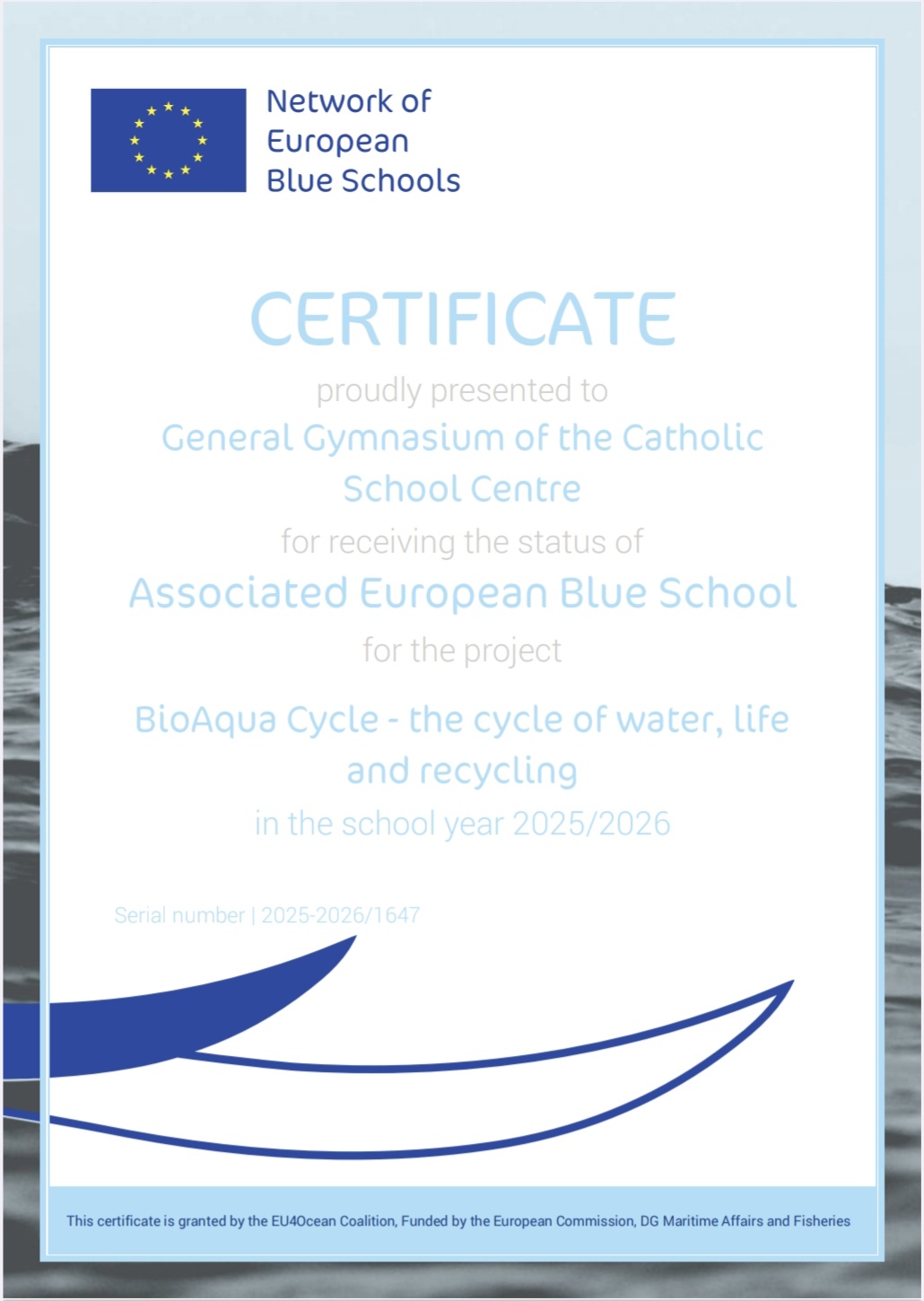 NAŠAŠKOLA DOBITNIK CERTIFIKATA ,,EUROPSKA PLAVA ŠKOLA“